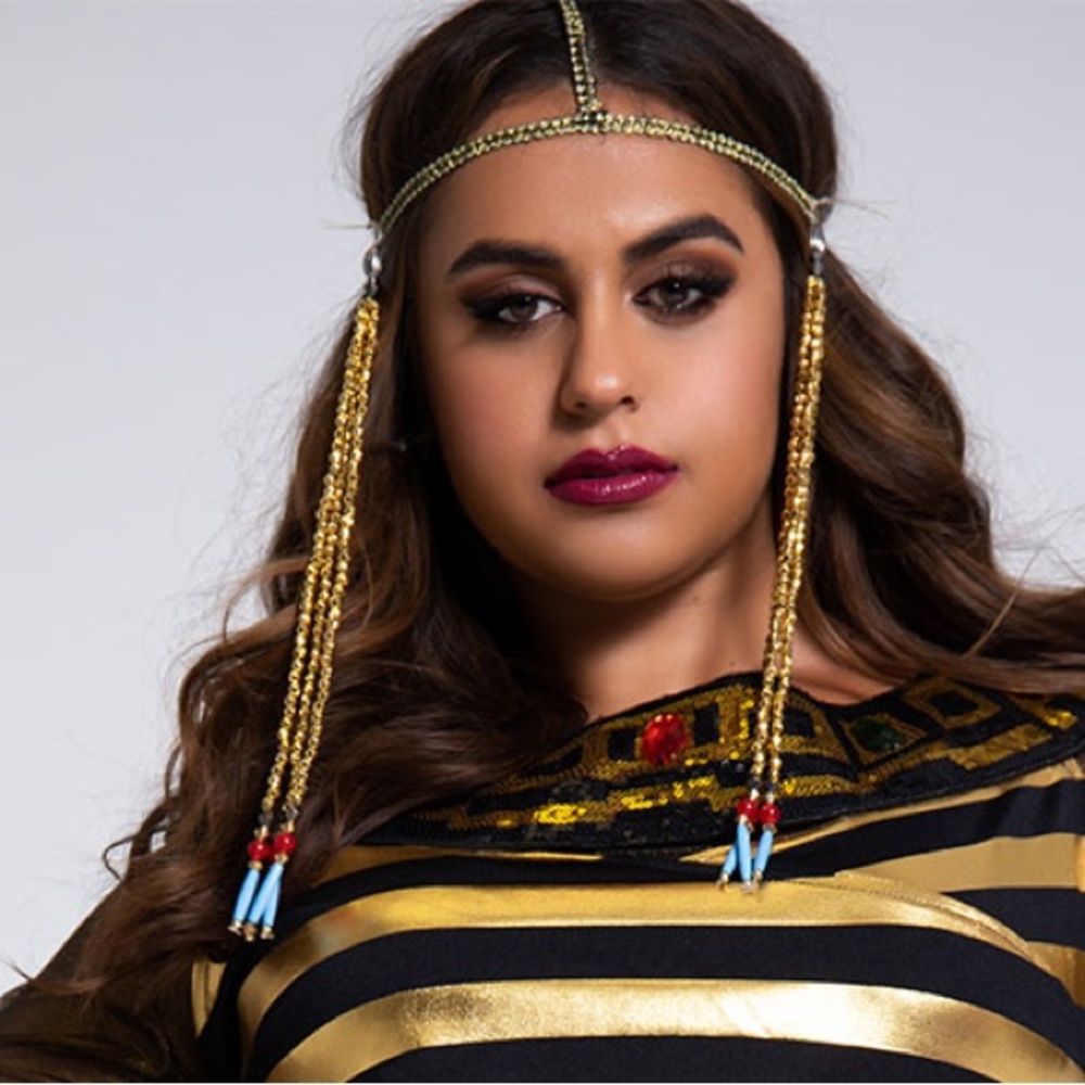 Gold and Black Beaded Queen of the Nile Headpiece One Size